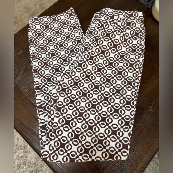 PEPPERMAYO BROWN HI RISE GEOMETRIC RETRO STRAIGHT LEG MODERN JEAN TROUSERS SZ 6 - Picture 8 of 10